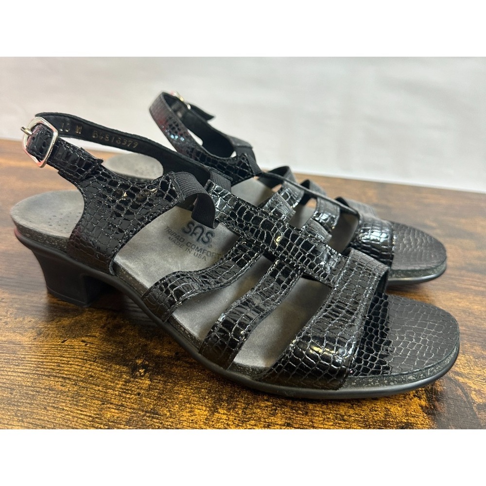 SAS Allegro Comfort Crocodile Embossed Leather Sandals Made in USA Size 10 W - Picture 2 of 15
